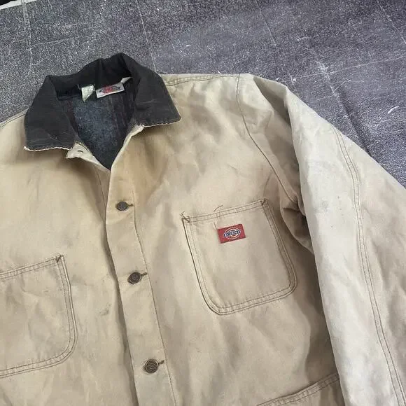 Men's Vintage 90's Dickies Blanket Lined Brown Canvas Chore Coat Jacket Sz XL